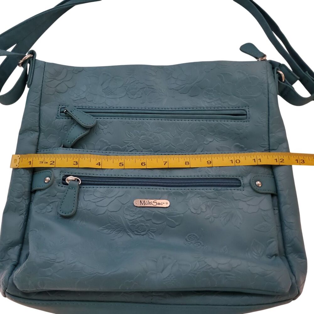 MultiSac Lorraine Crossbody Bag Beach Glass Flowers Blue Teal Floral Embossed - Picture 9 of 10